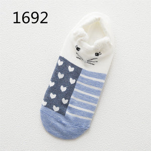 SP&CITY 5pairs Cute Animal Cotton Socks Female Kawaii Cat With Dog Summer Short Sock Slippers Women Casual Soft Funny Boat Socks