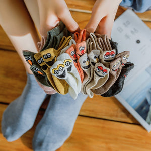 5 Pairs/Pack Kawaii Embroidered Expression Women Socks Happy Fashion Ankle Funny Socks Women Cotton Summer Candy Color