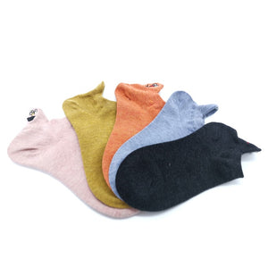 5 Pairs/Pack Kawaii Embroidered Expression Women Socks Happy Fashion Ankle Funny Socks Women Cotton Summer Candy Color