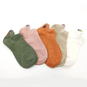 5 Pairs/Pack Kawaii Embroidered Expression Women Socks Happy Fashion Ankle Funny Socks Women Cotton Summer Candy Color