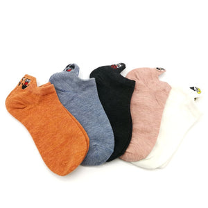 5 Pairs/Pack Kawaii Embroidered Expression Women Socks Happy Fashion Ankle Funny Socks Women Cotton Summer Candy Color