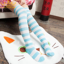 Load image into Gallery viewer, 1Pair New Women Girls Over Knee Long Stripe Printed Thigh High Striped Patterned Socks 7 Colors Sweet Cute Warm Wholesale Lot