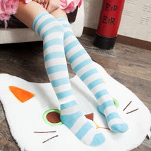 Load image into Gallery viewer, 1Pair New Women Girls Over Knee Long Stripe Printed Thigh High Striped Patterned Socks 7 Colors Sweet Cute Warm Wholesale Lot