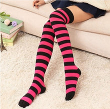 Load image into Gallery viewer, 1Pair New Women Girls Over Knee Long Stripe Printed Thigh High Striped Patterned Socks 7 Colors Sweet Cute Warm Wholesale Lot