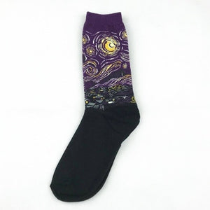 Classic Fashion Retro Abstract Oil Painting Art Socks Women Modern Van Gogh Starry Night Oil Painting Happy Women Socks Men Sox